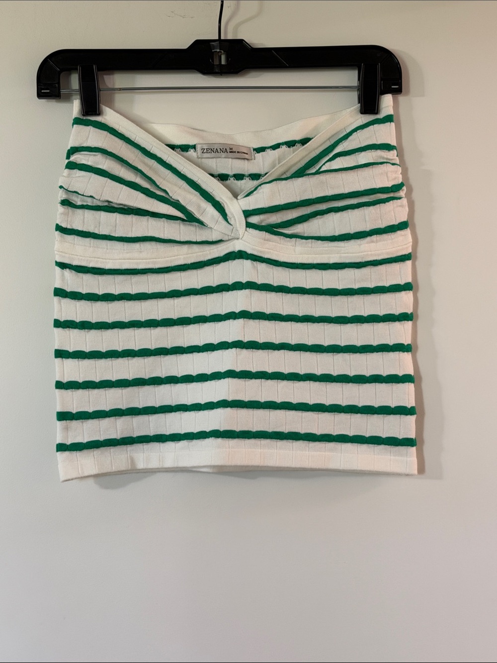 Zenana Outfitters White & Green Striped Twist-Front Knit Top